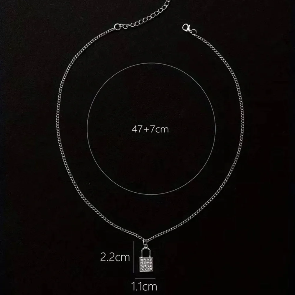 Rhinestone Lock Pendant Necklace - Picture 3 of 3